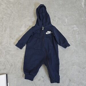 Nike Romper Infant Boys 3‎ Month Navy Blue Full Zip Length Hooded 56F814